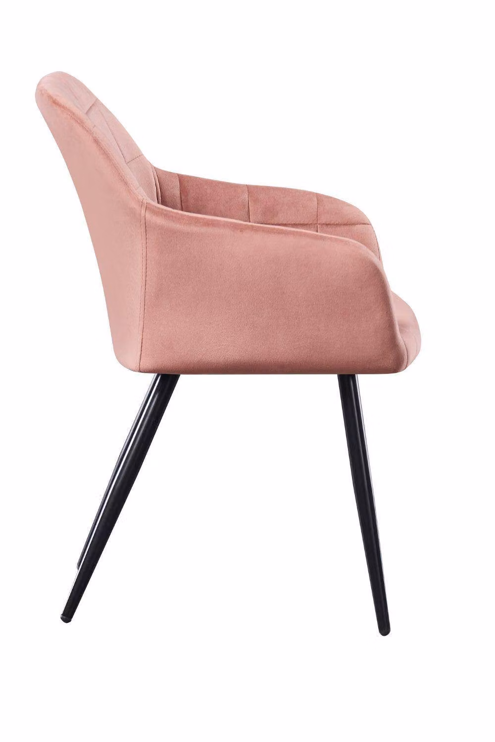 Life Interiors Set of 4 Camden Modern Pink Velvet Dining Chairs with Armrests and Black Metal Legs – 3