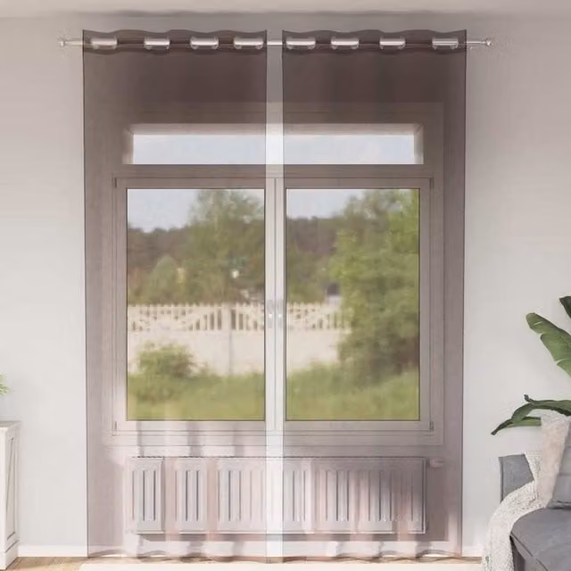 Berkfield Home Brown Voile Fabric Panel Curtains with Eyelets, 2 Pack, W: 140 cm, H: 300 cm – 1