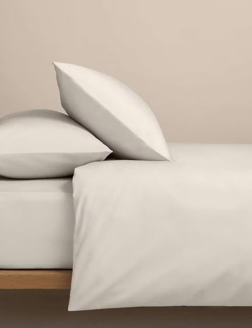 M&S Egyptian Cotton 400 Thread Count Percale Bedding Set in White or Beige, 200 x 200 cm