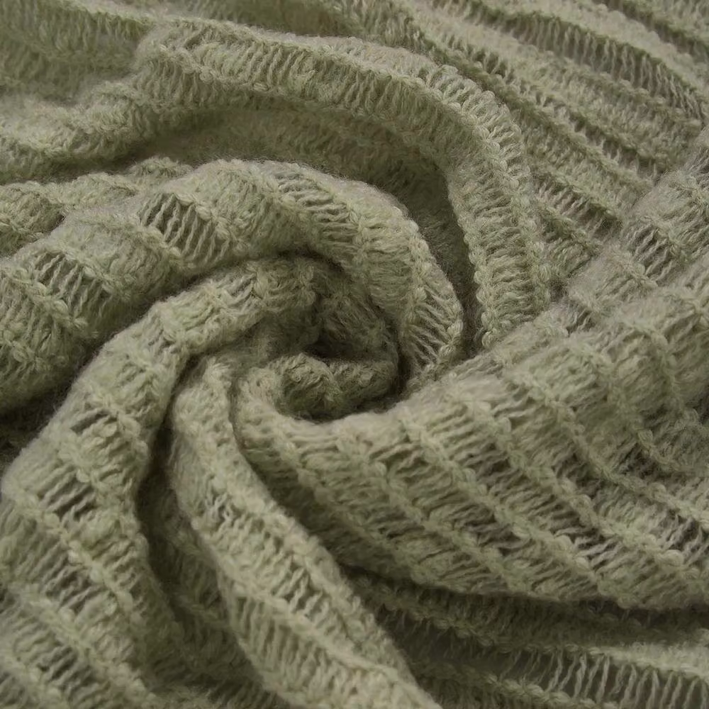 Pawnora Large Solid Knitted Throw Blanket in Green, W: 130 cm, D: 150 cm – 3