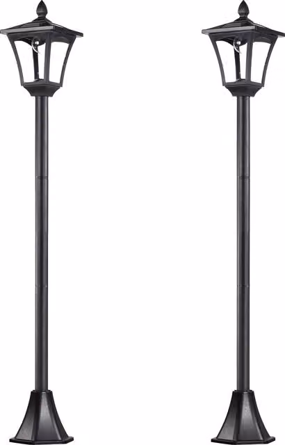 Outsunny 2 Piece Solar LED Garden Post Lamp Set, Black Dimmable Bollard Lanterns with Dusk Sensor