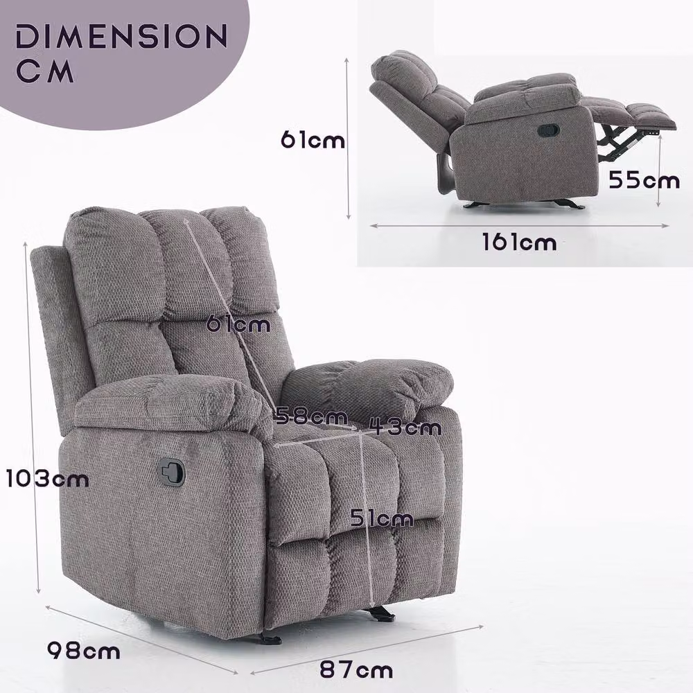 FURNITURE ONE Manual Recliner Sofa Set in Grey Fabric Upholstery, including 2-Seater Sofa and Armchair – 2