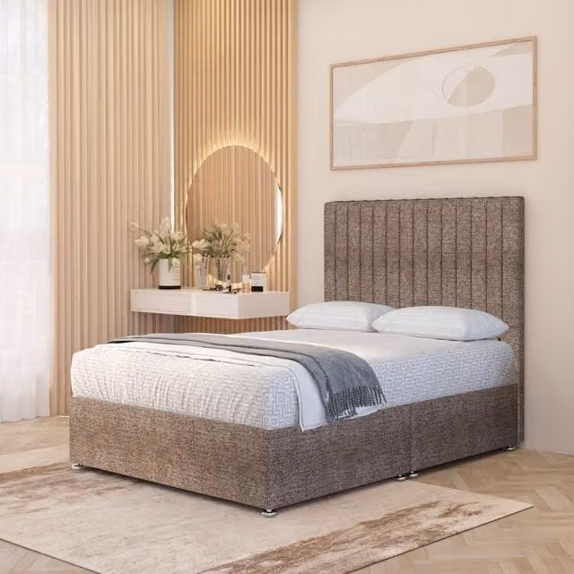 Somnior Beds Ltd Verona Tweed 4000 Pacific Pocket Spring Divan Bed Set with 54 inch Headboard and Drawers in Brown, W/D/H: 180 x 200 cm