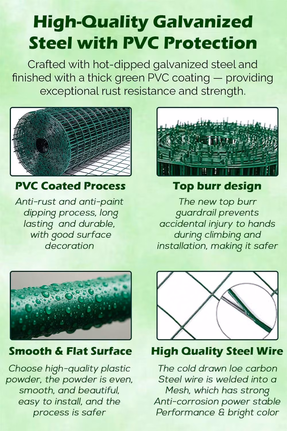 Hygrad PVC Coated Welded Mesh Fence Wire Netting in Green, 1 inch Square, W/H: 120 x 90 cm – 2