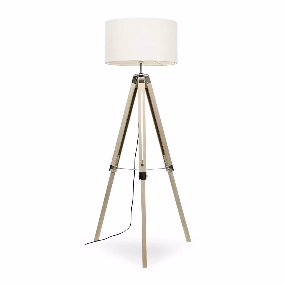 ValueLights Clipper Tripod Floor Lamp with Beige Boucle Fabric Shade and Wood Base, Height: 45.72 cm – 2