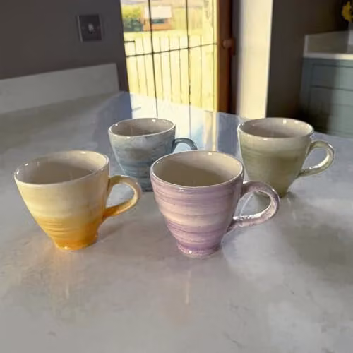 Verano Spanish Ceramics Pastel Beach Ceramic Mugs, Set of 4, Blue, Green, Orange and Multicolour, H 10 cm x W 9.5 cm – 2