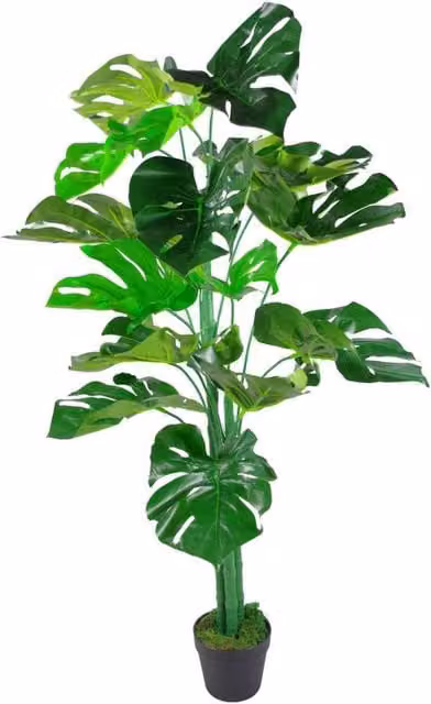 Realistic Artificial Monstera Cheese Plant with Green Leaves, Potted Tabletop Plastic Plant