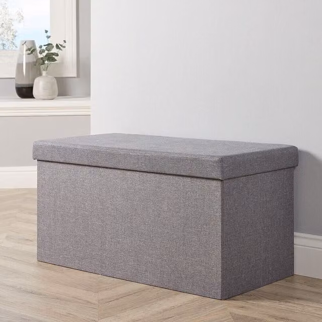 Home Source Grey Fabric Folding Ottoman