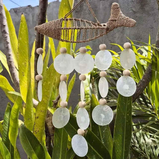 KDMK Natural Copis Drop String Fish Hanging Decor in Yellow and White