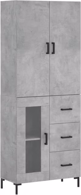 Berkfield Home Industrial Highboard in Concrete Grey, W: 69.5 cm, D: 34 cm, H: 180 cm