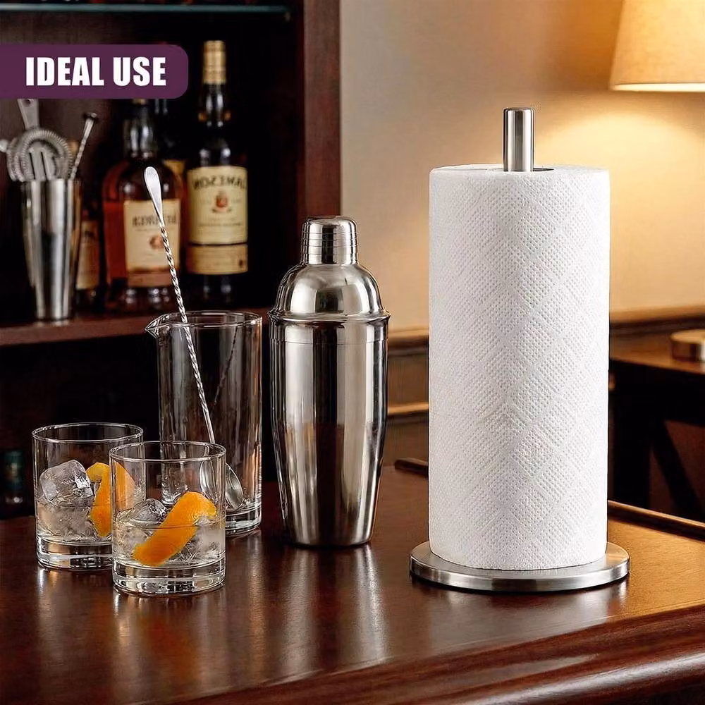 NESTLUNE Anti-Slip Freestanding Kitchen Paper Towel Holder Stand in Silver Stainless Steel, W: 100 cm, D: 15 cm, H: 15 cm – 5