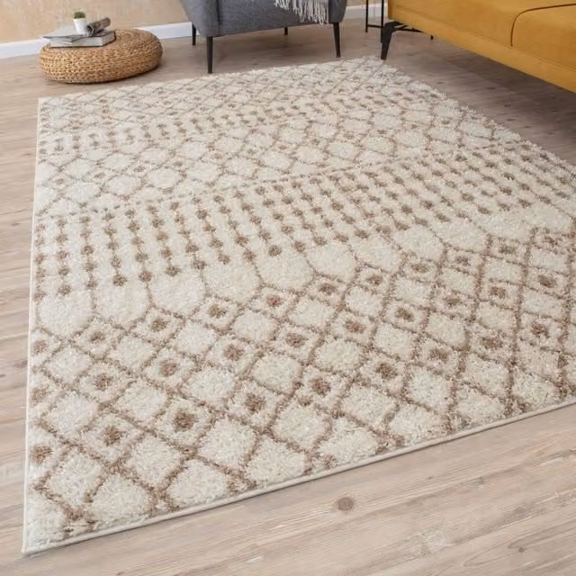 THE RUGS Moroccan Soft High Pile Shaggy Tribal Rug, Ivory, W: 80 cm, L: 150 cm