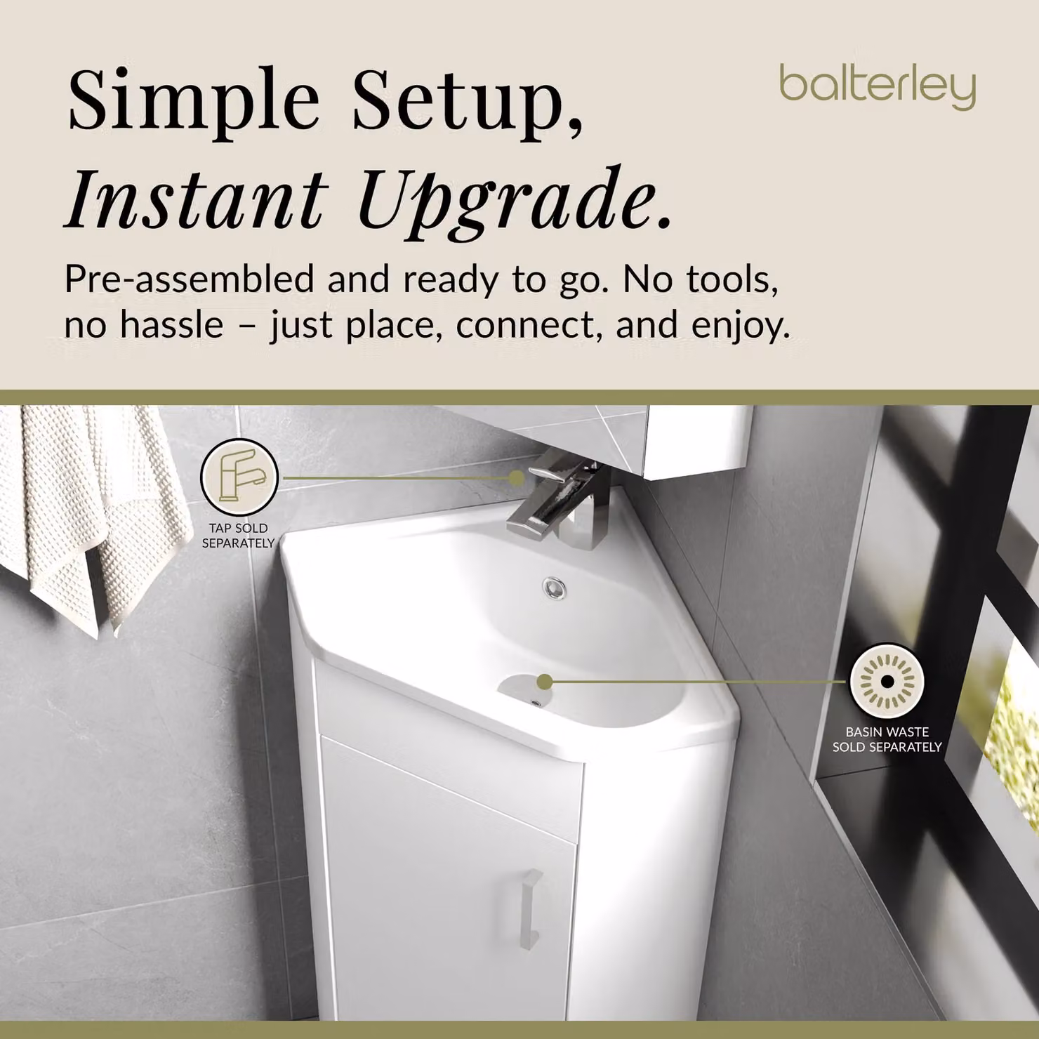 Balterley Gloss White Free Standing 1 Door Corner Vanity Basin Unit Width: 55.5 cm – 3