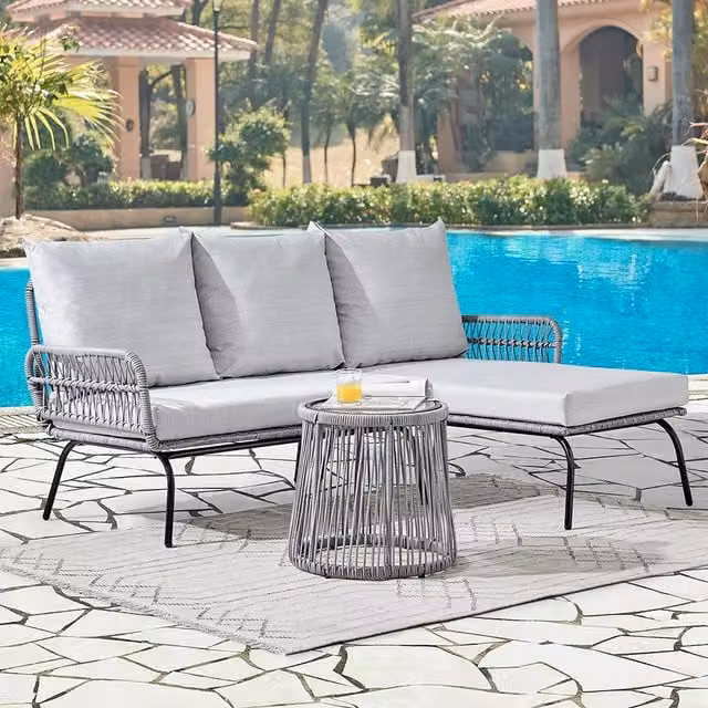 GRS Arlo 3 Piece Rattan Rope Style L Shape Sofa in Grey