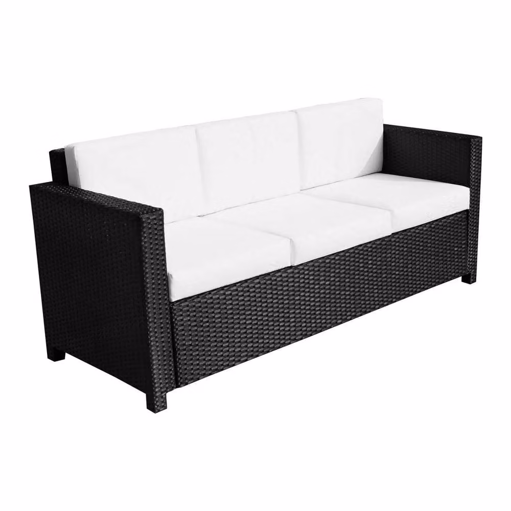 Wyld Haus Sudori 3 Seater Outdoor Sofa in Black Rattan with Cream Cushions – 2