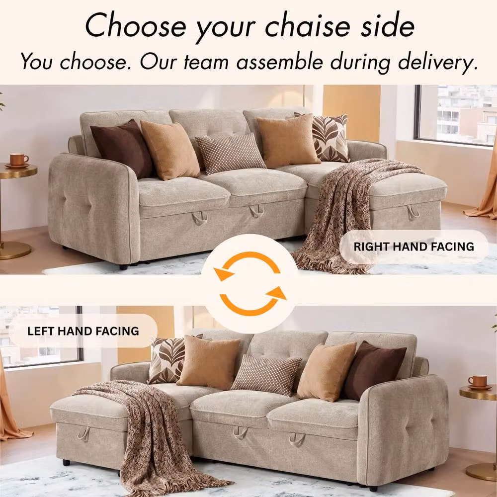 Beehive Furniture Marlowe L-Shape Upholstered Sofa Bed in Beige – 3