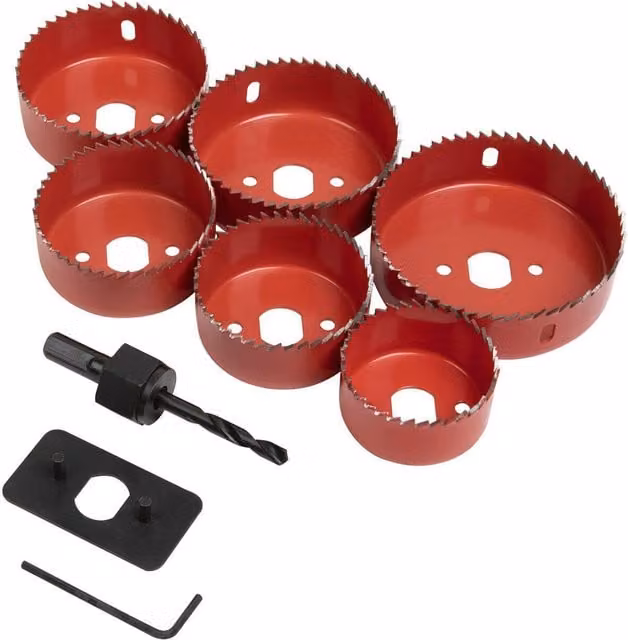 Loops 9 Piece Downlight Installation Kit with Hole Saw, Mandrel, Pilot Drive and Hex Key in Red and Multicolour