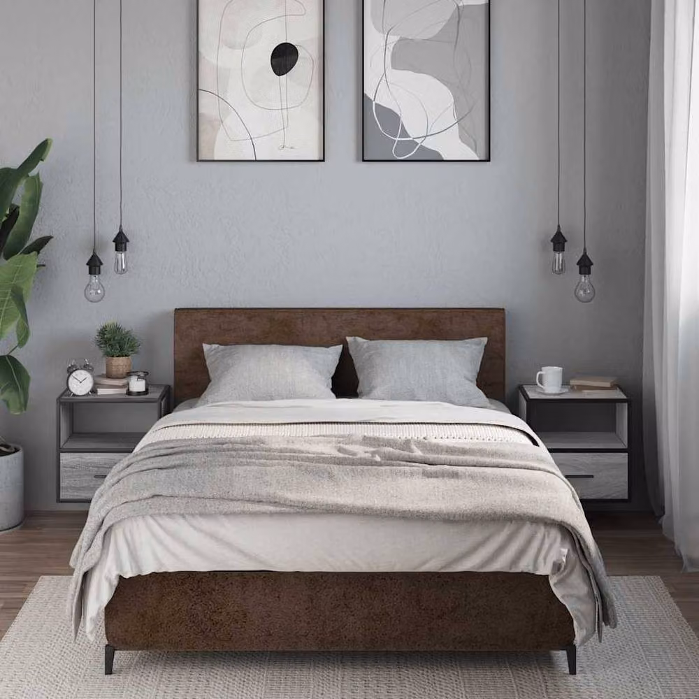 Berkfield Home Set of 2 Wall-mounted Bedside Cabinets in Grey Sonoma, W: 40 cm, D: 31 cm, H: 39.5 cm – 3