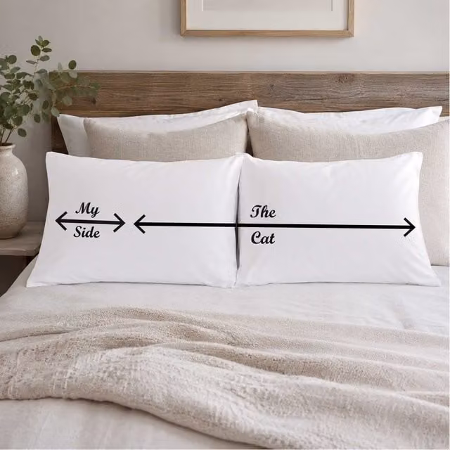 60 Second Makeover My Side The Cats Side White Cotton Pillowcases