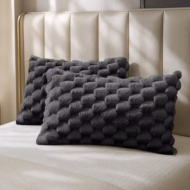 Velosso Reversible Hygge Teddy Fleece Thermal Winter Pillowcase Pair in Grey Anthracite