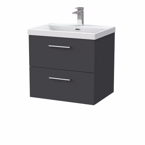 Balterley Pershall Contemporary Wall Hung 2 Drawer Vanity Unit with Thin Edge Ceramic Basin, Dark Grey, W: 60.0 cm, D: 46.0 cm, H: 58.9 cm – 2