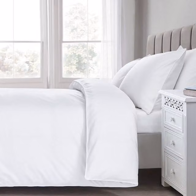 Velosso Luxury 200 Count Percale Cotton Blend Duvet Cover and Pillowcase Set, White, W/H: 90 x 200 cm