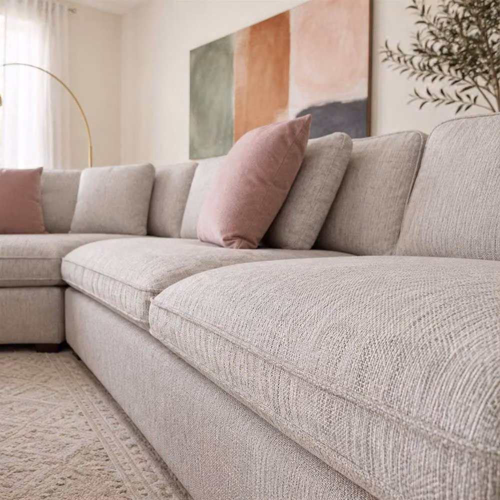 Furnishings For Less UK Seaton Grey 5 Seater L-Shape Corner Sofa with Matching Ottoman and Removable Fabric Covers – 2
