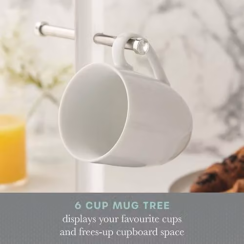Swan White Towel Pole and Mug Tree Set with Stainless Steel Accents and Non-Slip Weighted Bases – 2