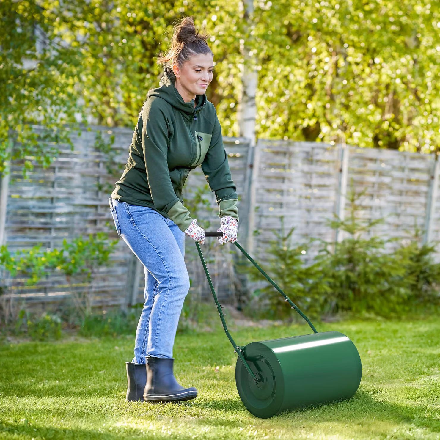 Outsunny Heavy Duty Steel Garden Lawn Roller Drum, Dark Green, 63 L Capacity, Diameter: 30 cm – 2
