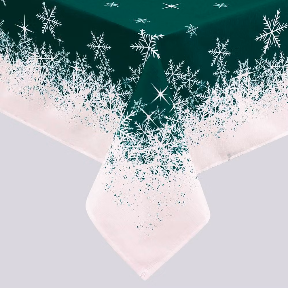 London Boutique Snowflake Christmas Tablecloth, Green and White, W: 137.16 cm, L: 200.66 cm – 7