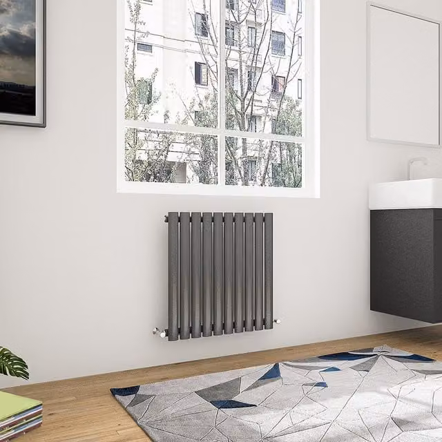 AicaBathroom Horizontal Oval Column Radiator in Anthracite Grey, W: 59 cm, H: 59 cm, D: 59 cm