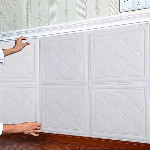 Hinsinc White Abstract Self Adhesive XPE Foam Wallpaper, 0.6m2