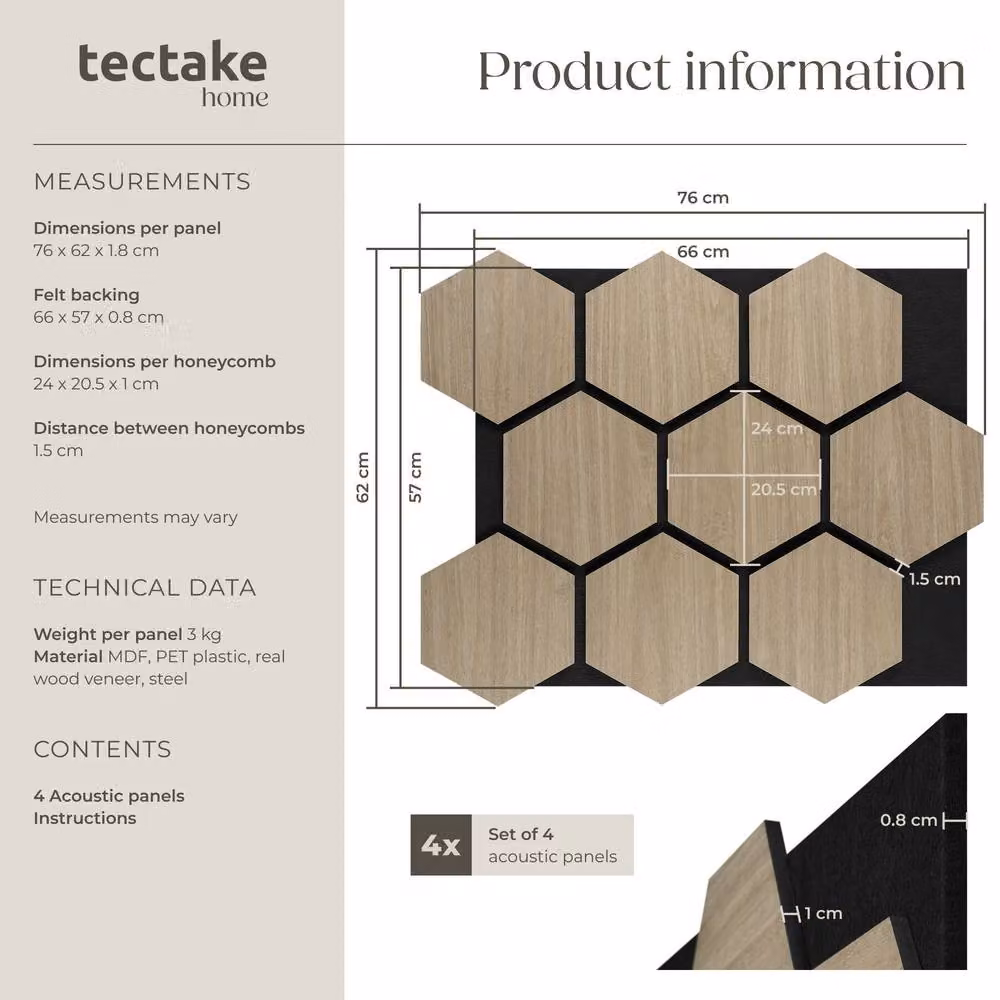 tectake Sound-Absorbing Felt Acoustic Panels in Brown – 6