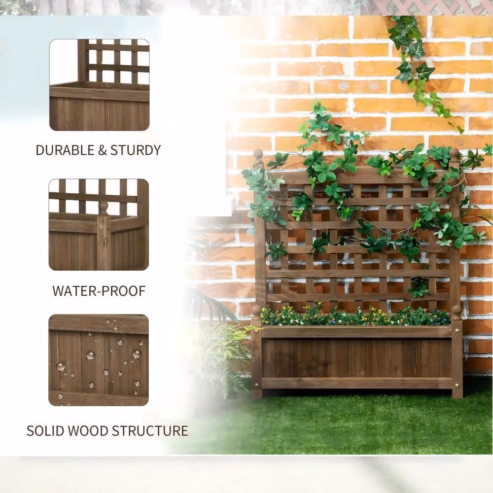 STILVORA Brown Wooden Garden Planter with Trellis Structure, W/D/H: 75.0 x 64.0 x 28.0 cm – 6
