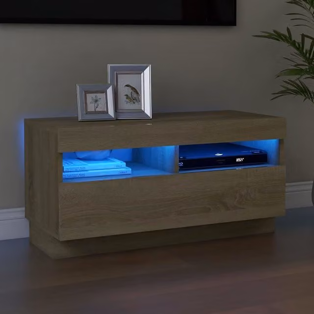 Berkfield Home Modern TV Cabinet with LED Lights in Sonoma Oak Brown, W/D/H: 80 x 35 x 40 cm – 1
