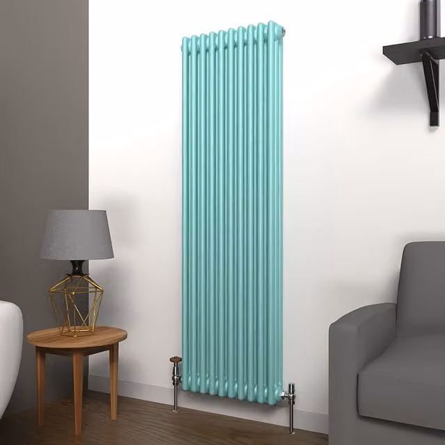 Lux Heat Vertical Coloured Column Radiator in Light Aqua Green, H 150 cm x W 47 cm