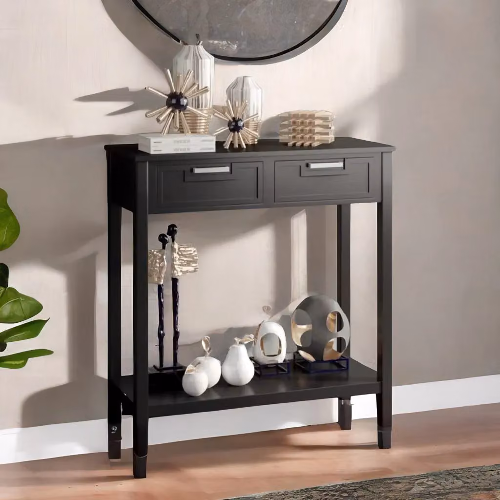 Rafaelo Mobilia Industrial Console Table with 2 Fabric Drawers in Black – 3