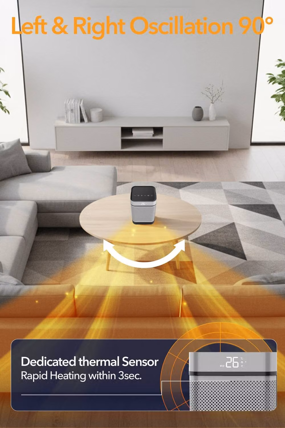 Air Pro 10 inch Portable Electric Ceramic Space Heater with LED Display and Remote Control in Grey – 4