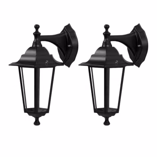 First Choice Lighting Cumbria Set of 2 Black IP44 Outdoor Downward Wall Lanterns with Transparent Glass – 4