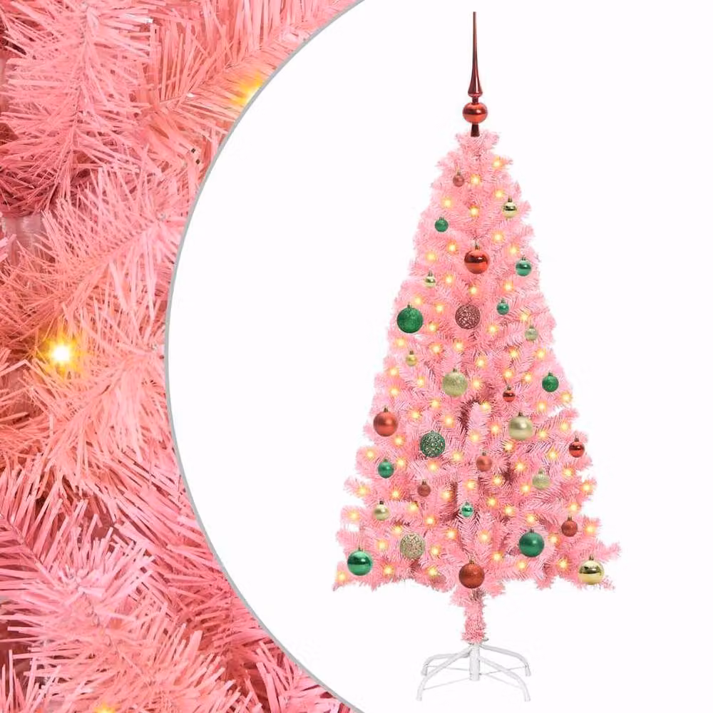 Berkfield Home Pink PVC Christmas Tree with 150 LEDs and Stand, Height: 150 cm – 2