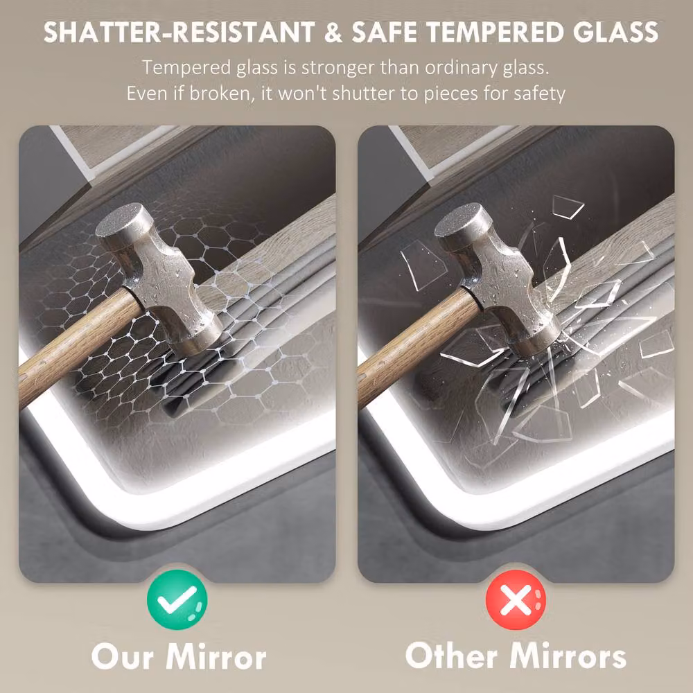 STILVORA LED Bluetooth Bathroom Mirror in Silver, Rectangular, W/H: 60 x 80 cm – 9