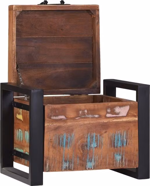 Berkfield Home Rustic Storage Chest in Brown Solid Reclaimed Wood and Metal, W/D/H: 40 x 30 x 30 cm