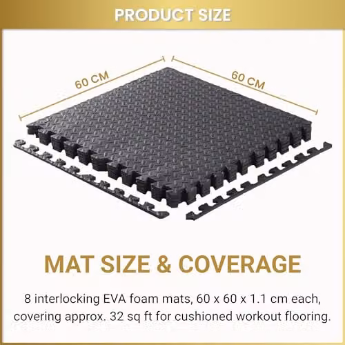 SHATCHI 8 Piece Black Interlocking EVA Foam Exercise Floor Mats, W/D/H: 60 x 60 x 1.1 cm – 3