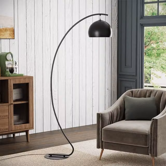 Livingandhome Scandinavian Black Metal Dome Floor Lamp