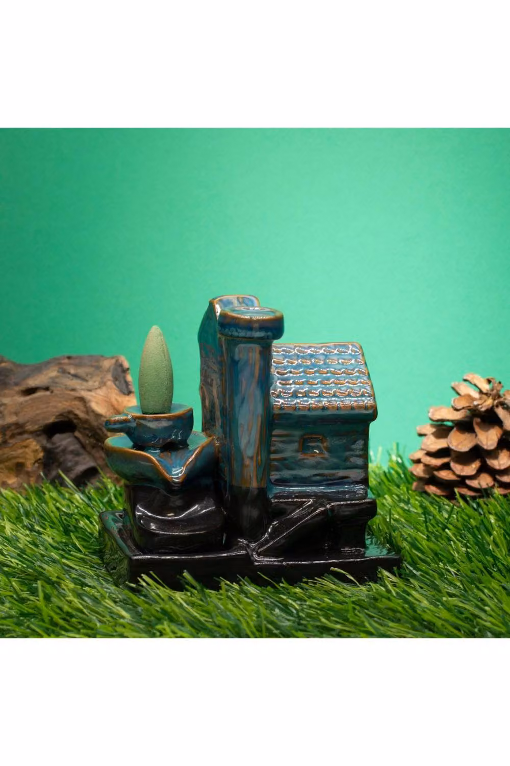 KDMD Watermill House Backflow Incense Burner in Turquoise Glazed Ceramic – 2