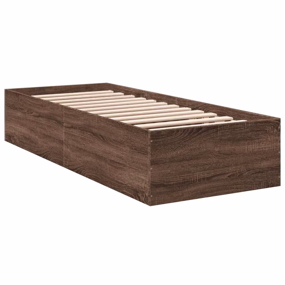 Berkfield Home Small Single Wood Bed Frame in Brown Oak, W: 75 cm, L: 190 cm – 3