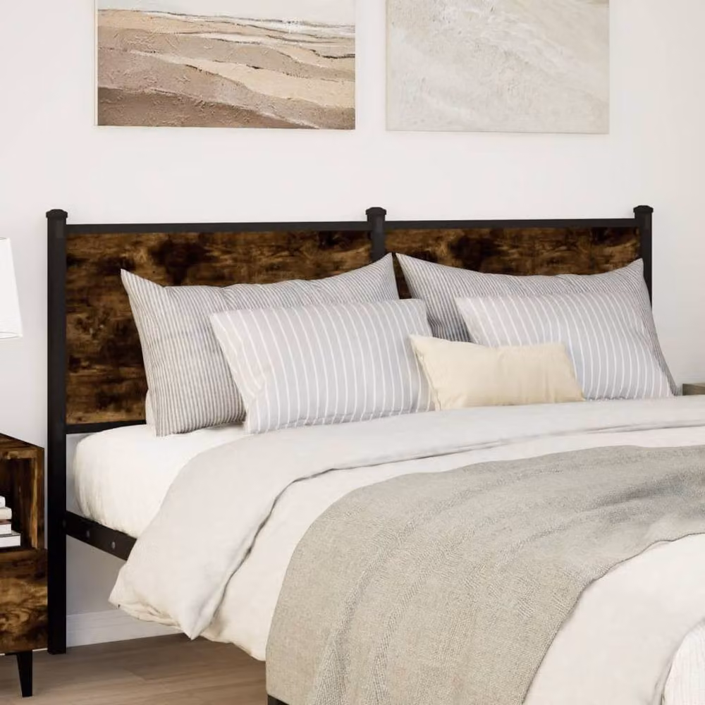 Berkfield Home Smoked Oak Headboard in Brown, Engineered Wood and Steel, Width: 140 cm – 2