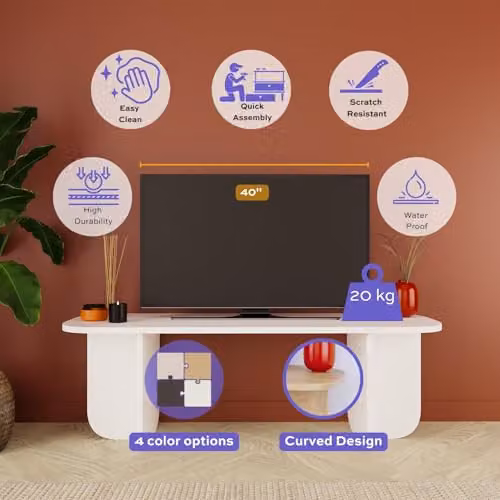 Bimossa Modern Wooden TV Stand with Internal Shelves, W: 100 cm, D: 40 cm, H: 42 cm – 3