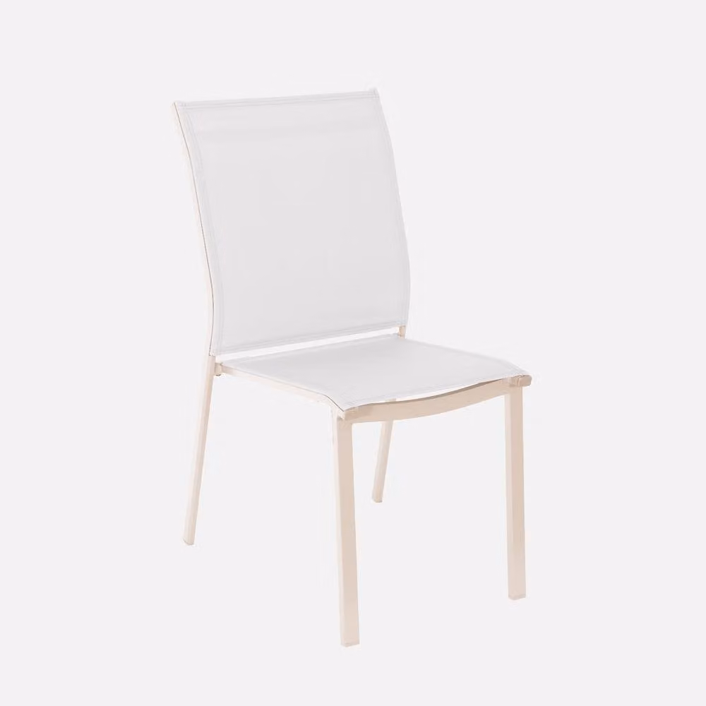 sweeek Set of 4 Stackable Aluminium Garden Chairs in Beige, H 89.5 x W 45.5 x D 45.5 cm