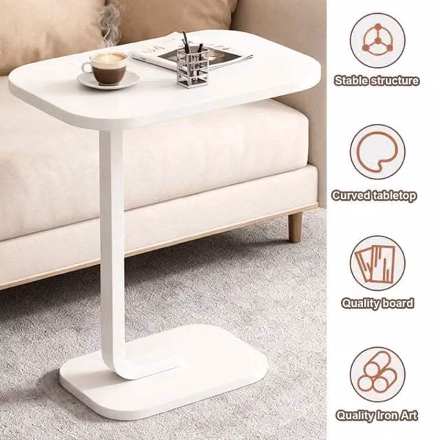EONLION C-Shaped Side Table and Coffee Table in White